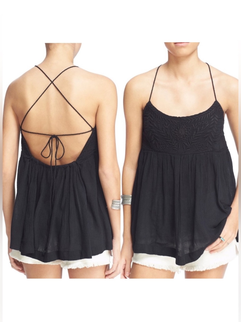 Free People Blackbird embroidered babydoll top